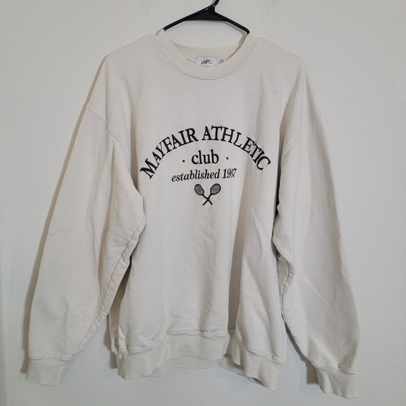 The Mayfair Group Tops - Mayfair Group Athletic Club Sweatshirt Embroidered OS Cream Oversized Tennis